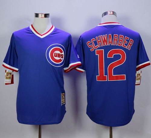 Cubs #12 Kyle Schwarber Blue Cooperstown Stitched MLB Jersey - Click Image to Close